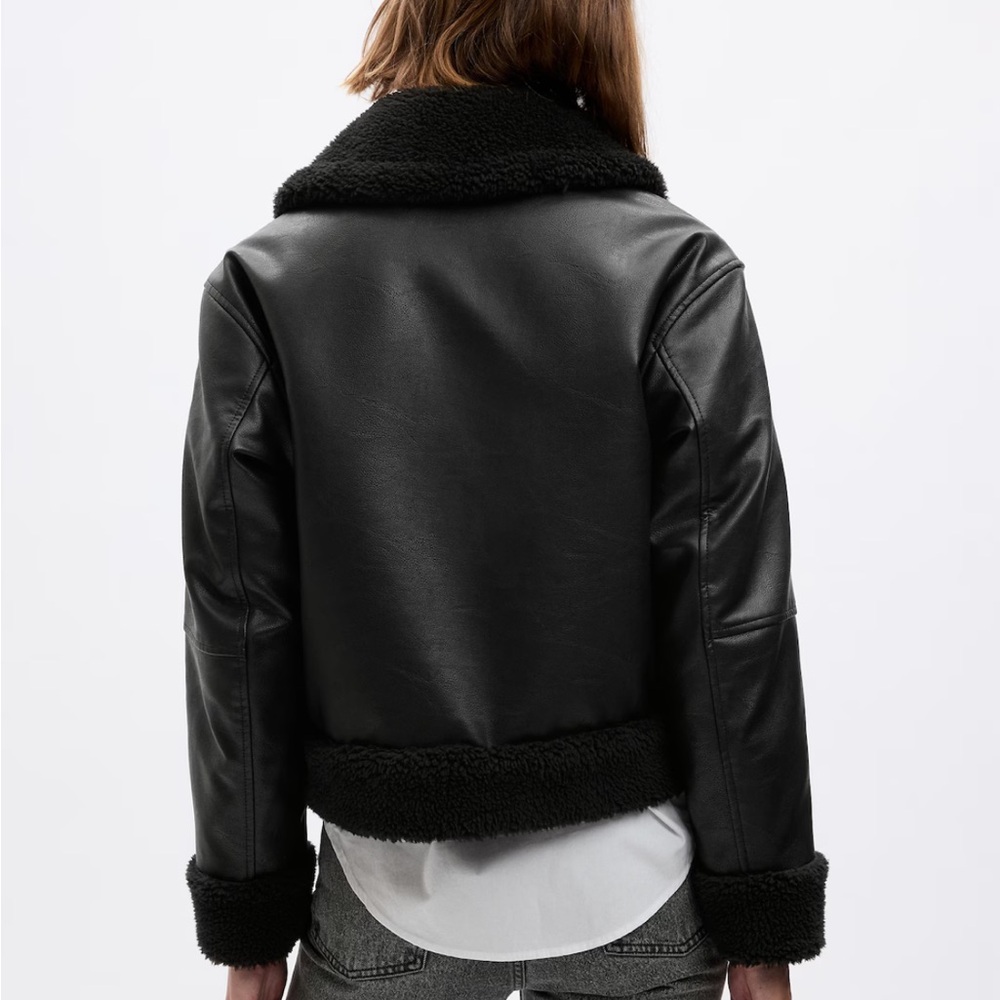 NEW Gap Vegan Leather Sherpa-Trim Jacket - Picture 3 of 7